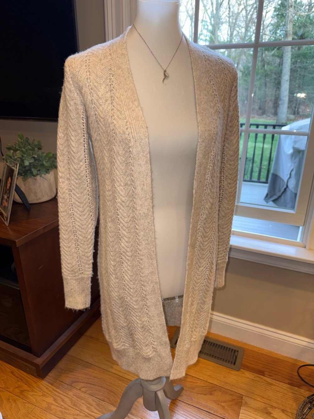 Sincerly Jules Cream Cable-Texture Open Cardigan